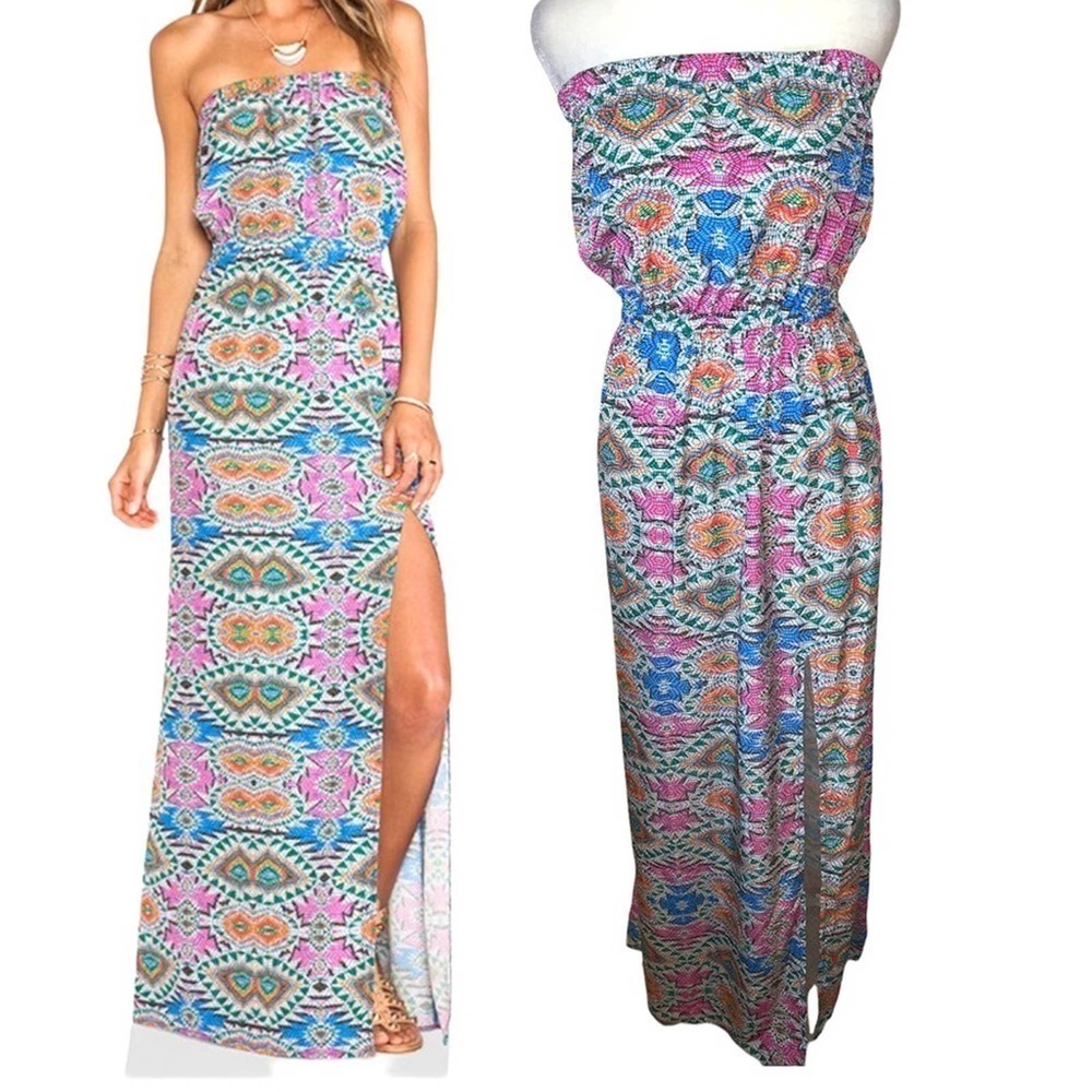Lovers + Friends Mosaic Dawn Maxi Dress With Slit Multi-Colored Size Small